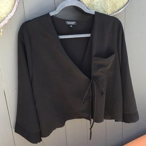 TOPSHOP Black Wrap Blouse